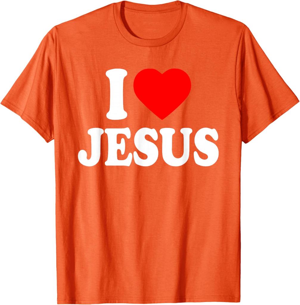 I Love Jesus Graphic Print Men's Short Sleeve Cotton T-Shirt Casual Trip Tee