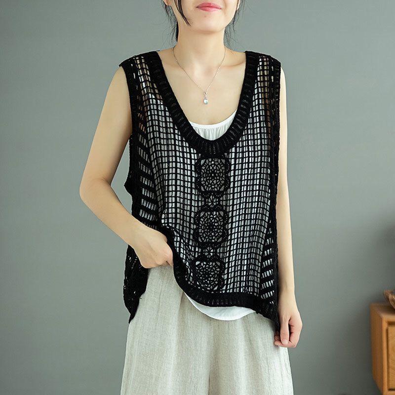 Spring and Summer Women's Lace Vest Cotton Hook Knit Vest Cutout Pullover Knit Vest