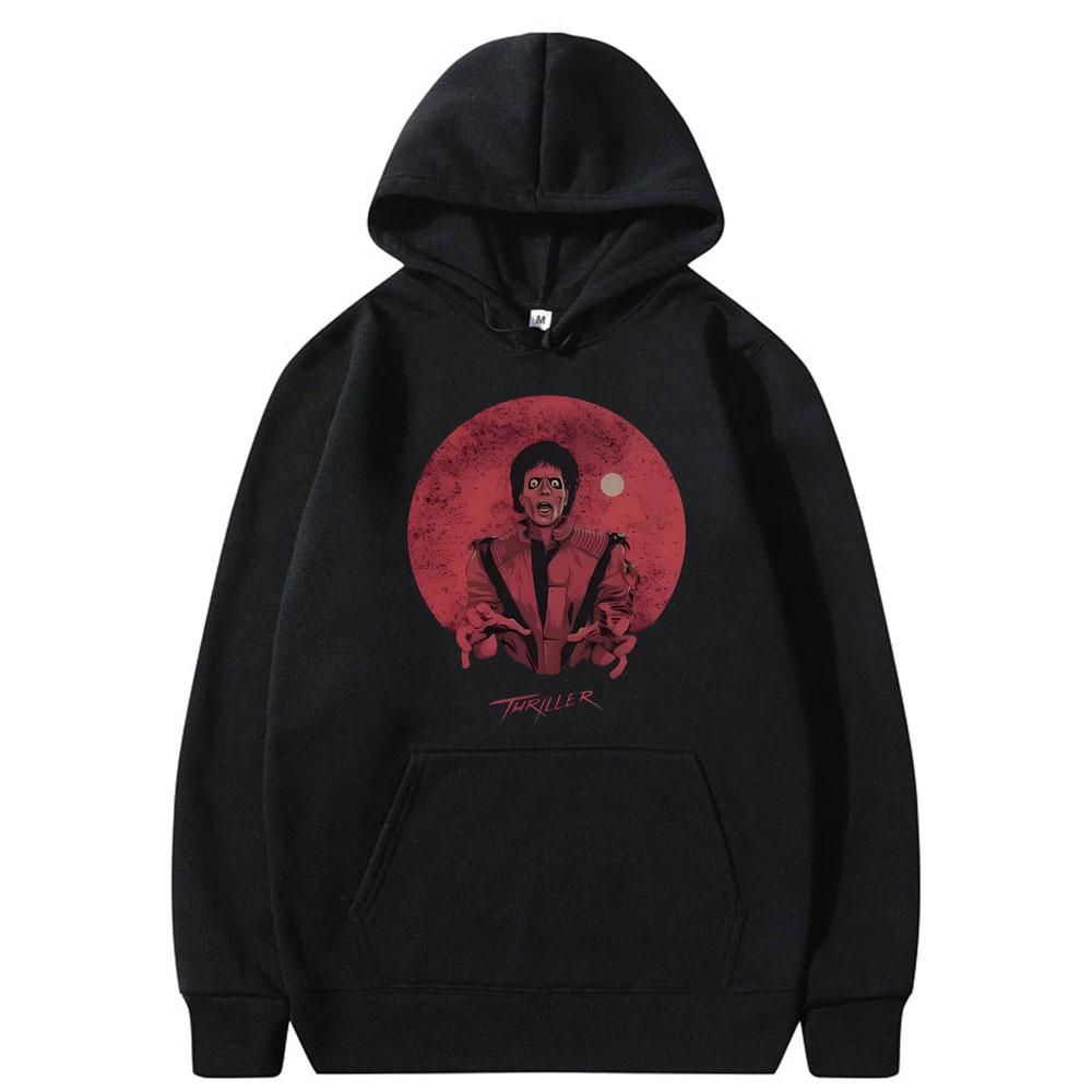 King of Pop Michael Jackson Thriller Graphic Hoodie Men Women Retro Gothic Rock Long Sleeve Sweatshirt Male Oversized Streetwear