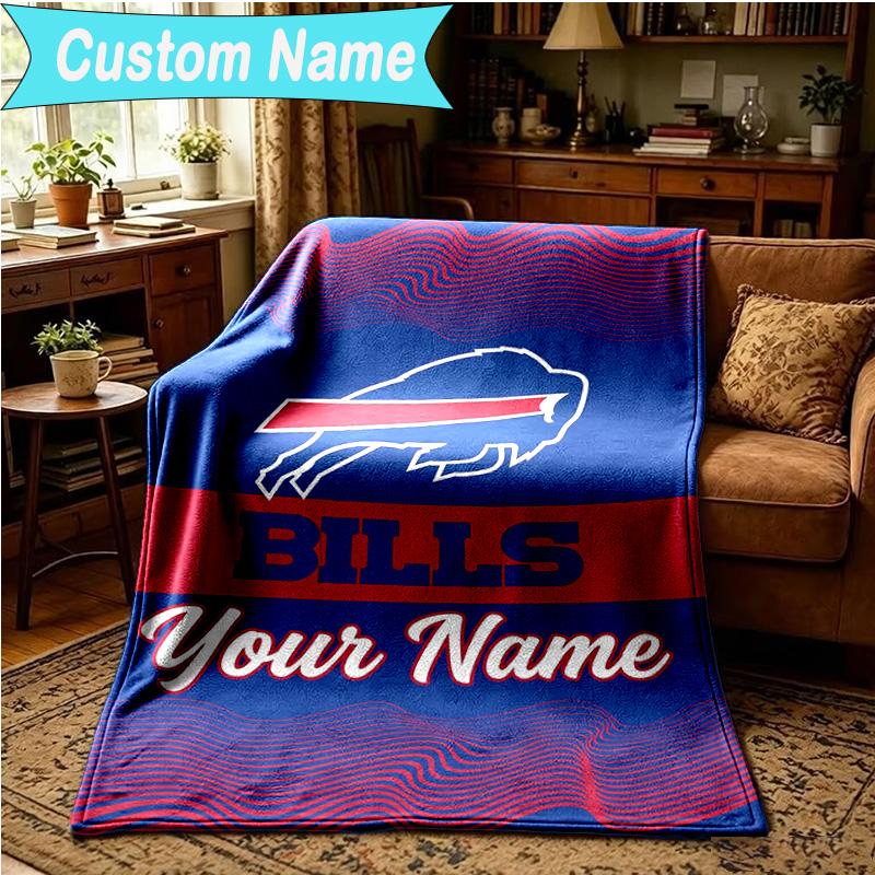 1PC Custom Name Blanket Buffalo Basketball Logo Flannel Blankets Patterns Throw Blanket All-Season Soft Gift for Couch, Bed, Camping, Birthday Gifts