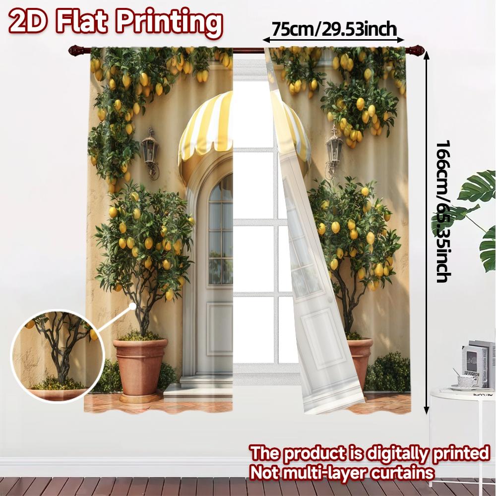Modern Flat Printing Curtains Without Rod Lemonarchway Drapes Semi Versatile All Suitable Light Filtering Set Of 2 Made Polyester