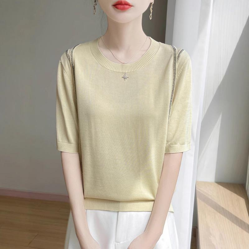 Tencel Round-neck Ironed Knitted Short-sleeved T-shirt A New Summer Versatile Thin Top