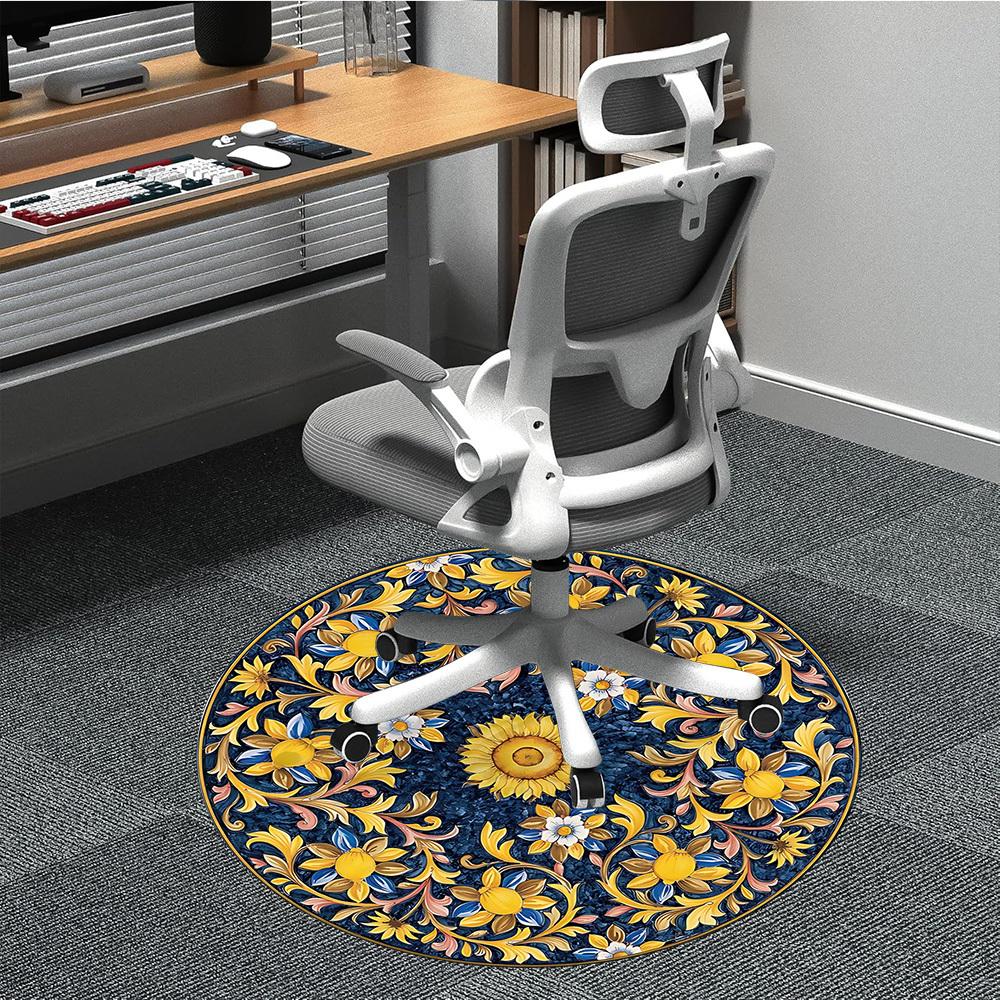 1pc Floral-patterned Chair Carpet for Office - Indoor Non-Slip Washable Polyester Fiber Carpet, Soft Comfortable Mat For Office yy250928060 80cm by 80cm