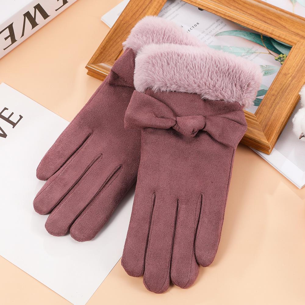 Women's Suede Velvet Bowknot Touchscreen Gloves - Warm & Cozy for Autumn/Winter