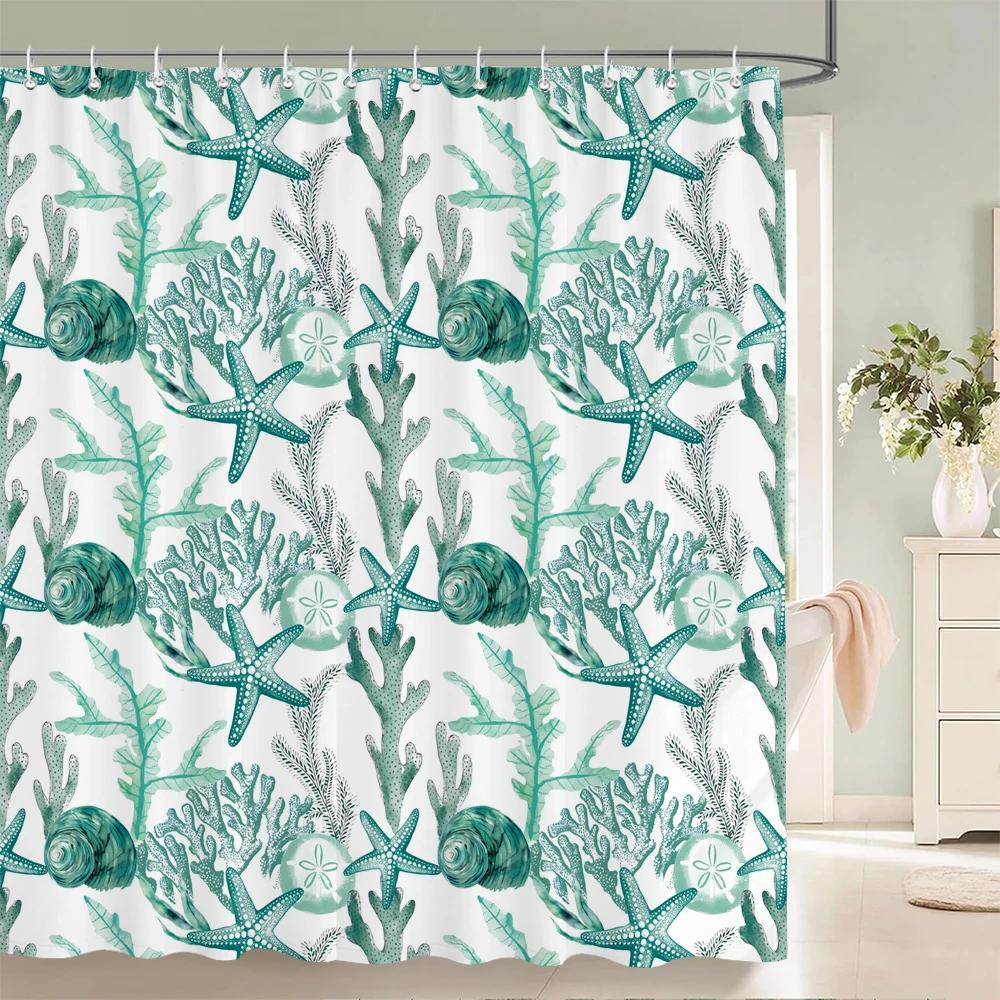 1 Pcs Cartoon Shower Curtain Cartoon Ocean Fish Style Printed Polyster Cloth Home Decoration Bathroom Curtain with Hooks