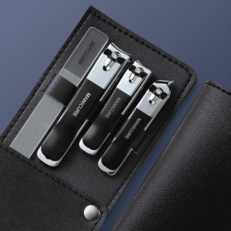 4/10Pcs New Nail Clippers Set 4 With Rotating Genuine Leather Bag Professional Trimmer Pedicure Care Tools Manicure Set Home Care Gift