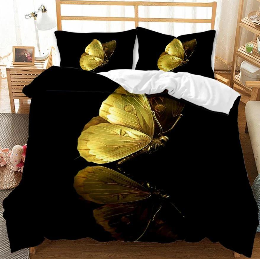 Copripiumino Farfalla Dorata Microfibra Letto Singolo Matrimoniale Queen King Set Biancheria da Letto Copripiumino Floreale Botanico Per Camera di Donne Ragazze