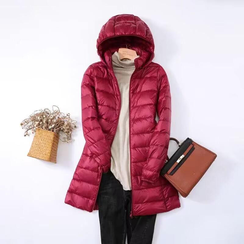 Plus Size Ultra-Light Mid-Length Down Jacket for Women - Ideal for 200 lbs, Middle-Aged & Elderly, Ultra-Thin Design, Extra Large