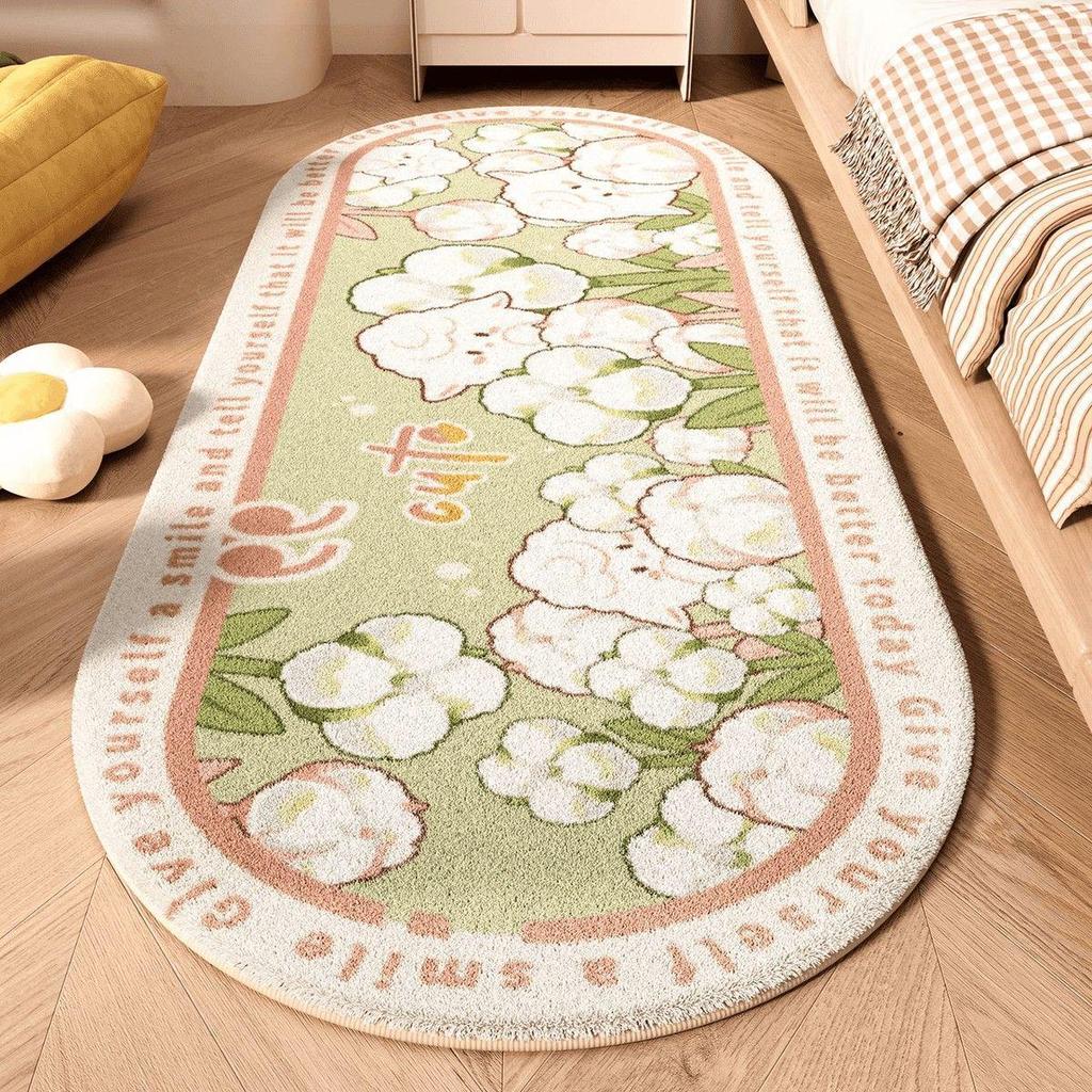 Ins Fresh Bedroom Rug: Cute Flower Design, Cool & Dirt-Resistant, Thick Non-Slip Foot Mat for Bedside or Coffee Table.