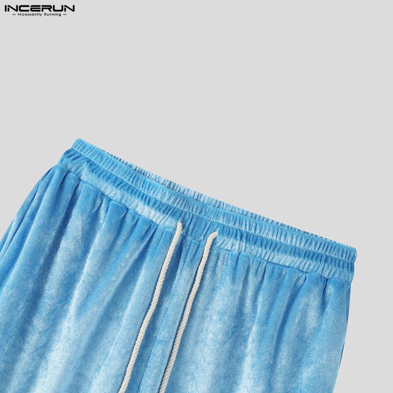 INCERUN Men Casual Elastic Waist Autumn Winter Velvet Long Pants Trousers