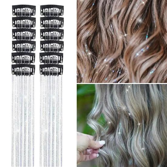 12 Stück Clip-in Metallic Extensions Tiefes Lila Glitzer Leicht 20 Zoll Lang Perücke Einfach Anzubringen Haarverlängerungen