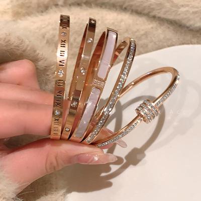Women's Zircon Bracelet - Titanium Steel, Non-Fading, Trendy, Versatile, Elegant, and Light Luxury Bangle.