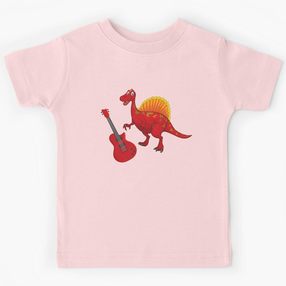 Dinosaur Playing Electric Guitar ,Funny Good Dinosaur Electric Guitar Lovers Red Design Kids T-Shirt 160