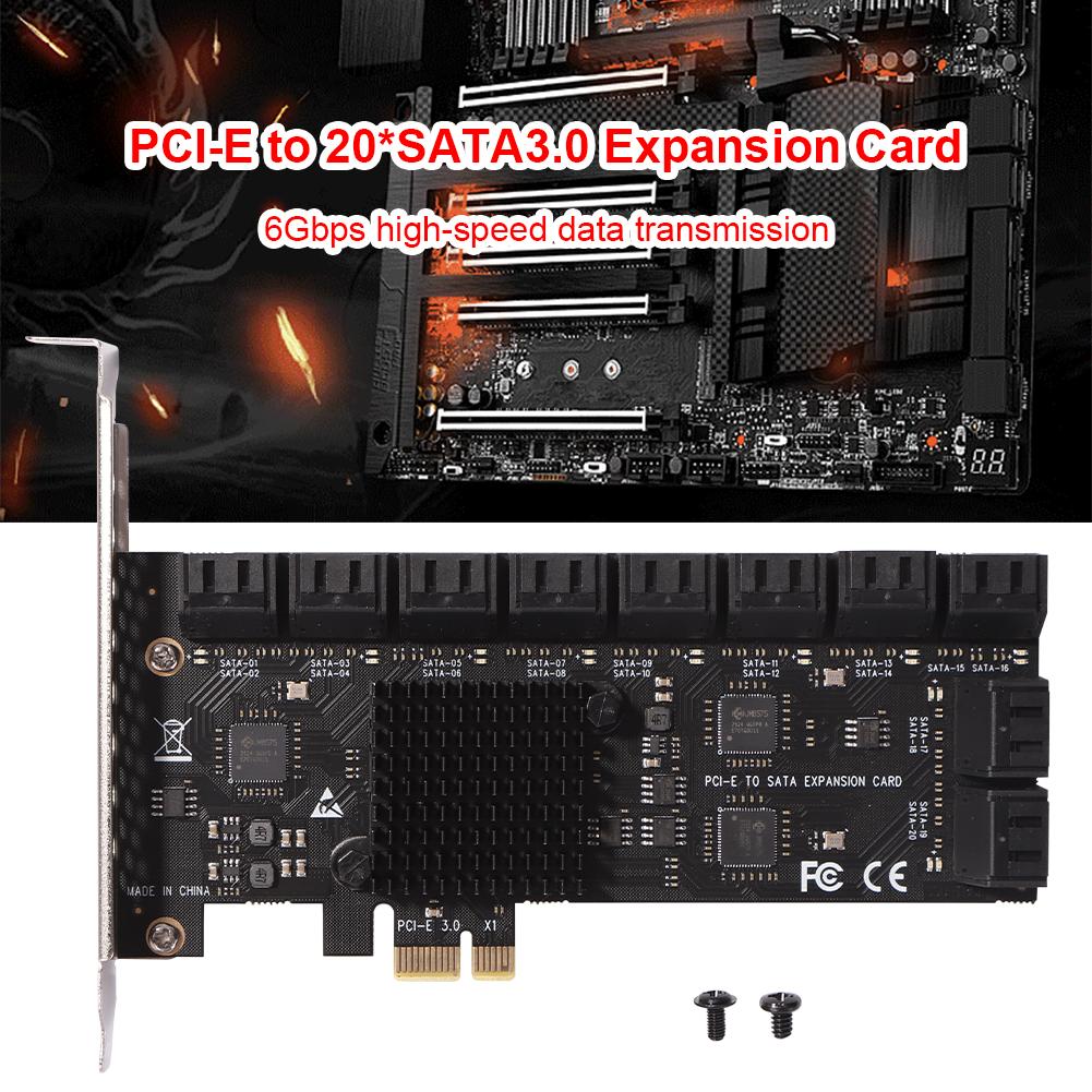 Expansion Card Port PCIE Expansion Card PCIE Adapter 20 Port 6Gbps PCI-Express X1 SATA3.0 Riser Expansion Card