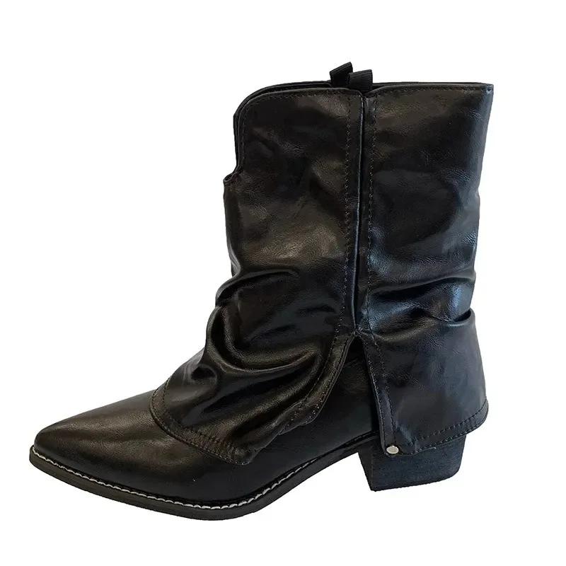 Fashion Women's Spring Summer New Style Western Denim Boots Black Pointed Toe Short Boots With Polyurethane Lining And Sole