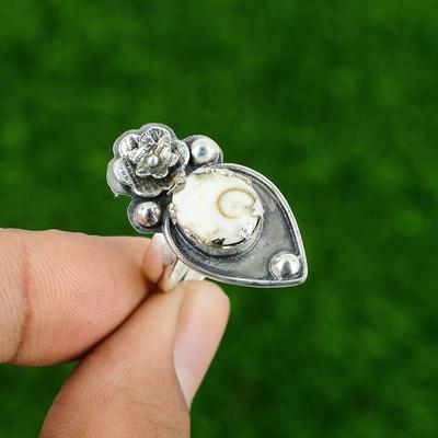 Bague réglable Fleur Pierre Multiple Coquille Œil de Shiva Naturelle Argent 925 Pour Filles