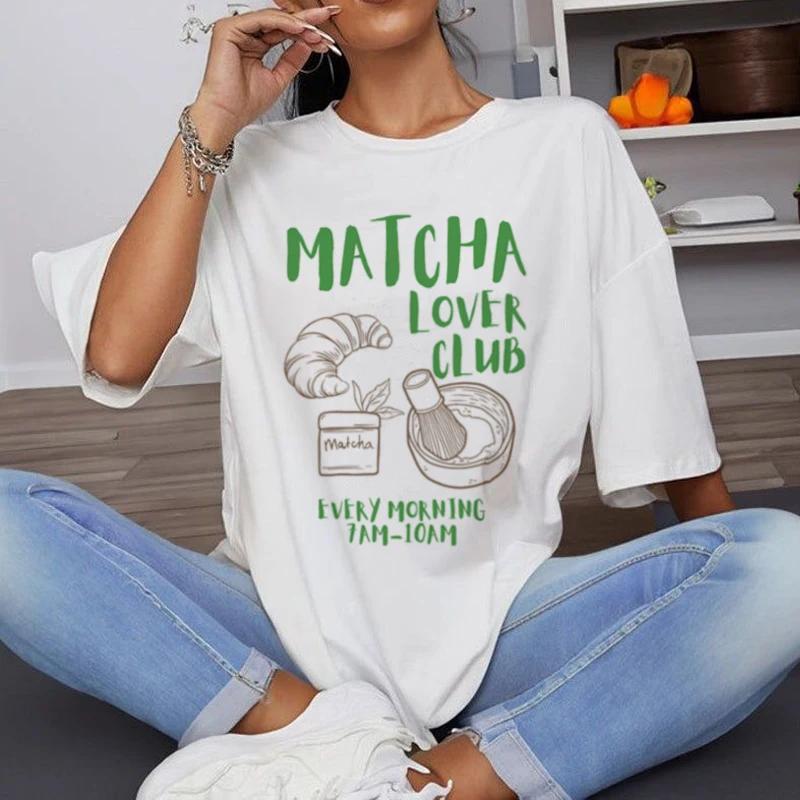 Matcha Lover Club Vintage TShirts for Women Cute Tea Lover T Shirt Short Sleeve Loose Retro Foodie Tshirt Unisex Tops Gift