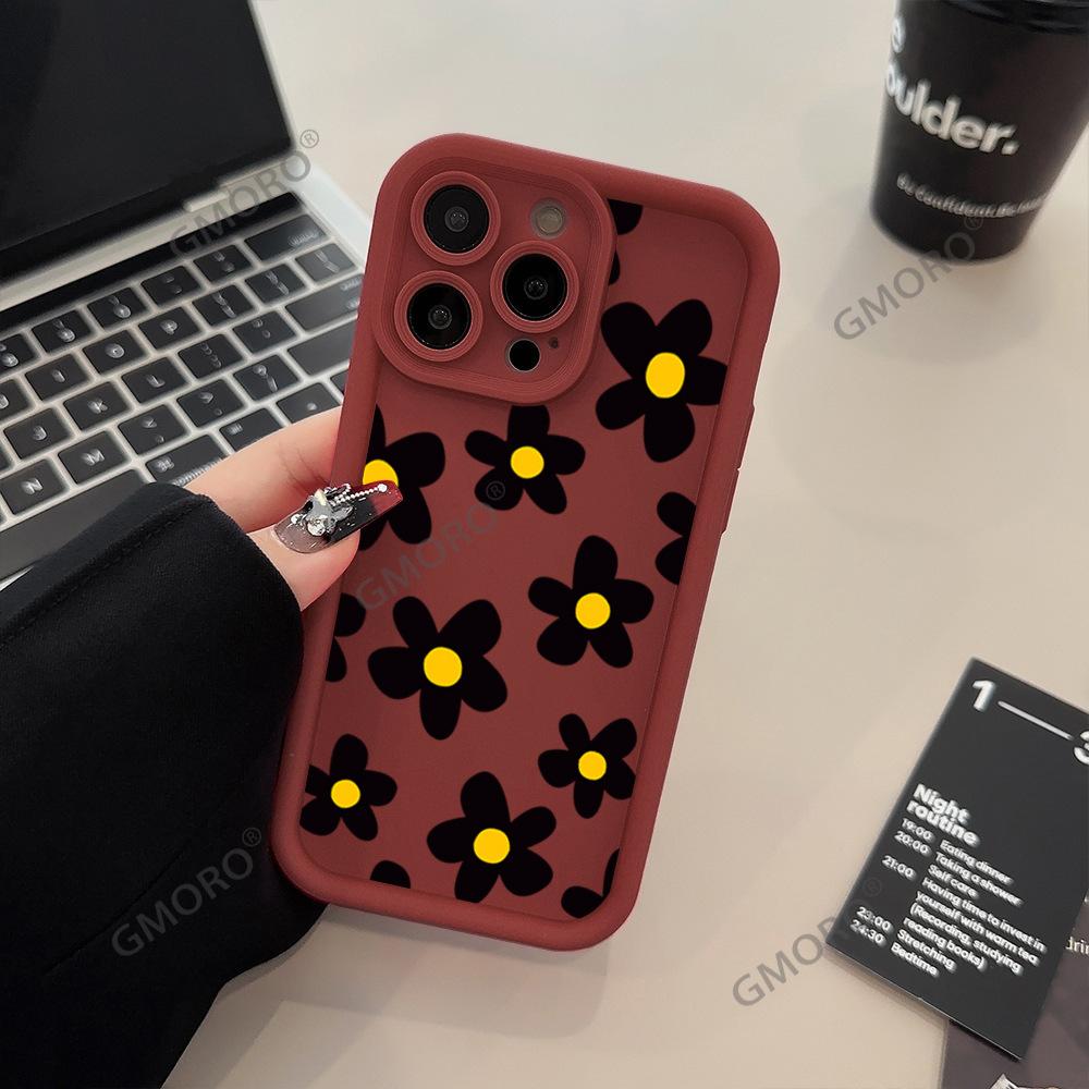 South East Asia Full Screen Black Flower Mobile Phone Case iPhone17 Girls High Value Apple 16pm Silicone Case