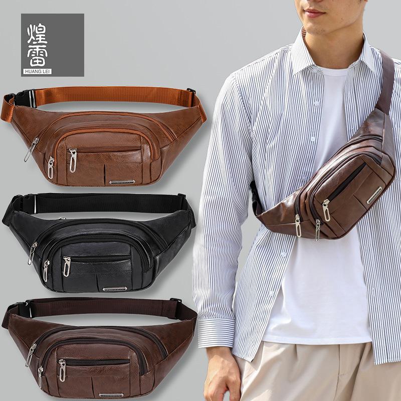 Leather Breast Bag, Men's Multi-functional Shoulder Fanny Pack, Crossbody Backpack, Casual Sports Fanny Pack, Waterproof Fanny Pack.