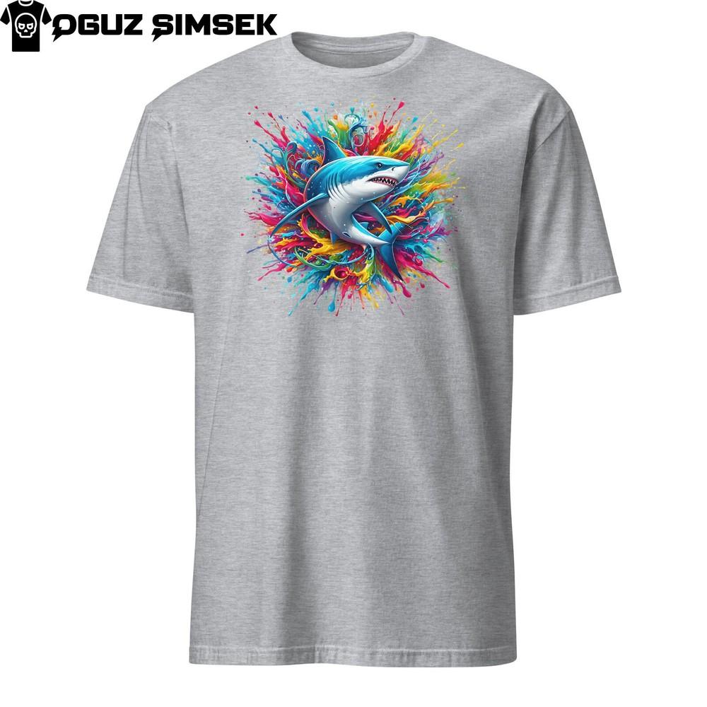

Unisex Short-Sleeve T-Shirt - Colorful White Shark Design - Splash of Color! M