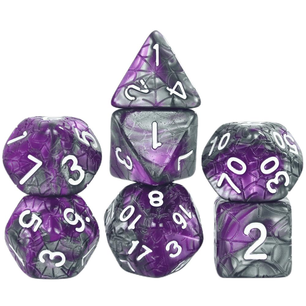 Mixing Color Dice DND 7pcs Polyhedral Dice Set with Engraving Spider Web Effect for DND RPG Magic Gathering Table Game D&D Dice
