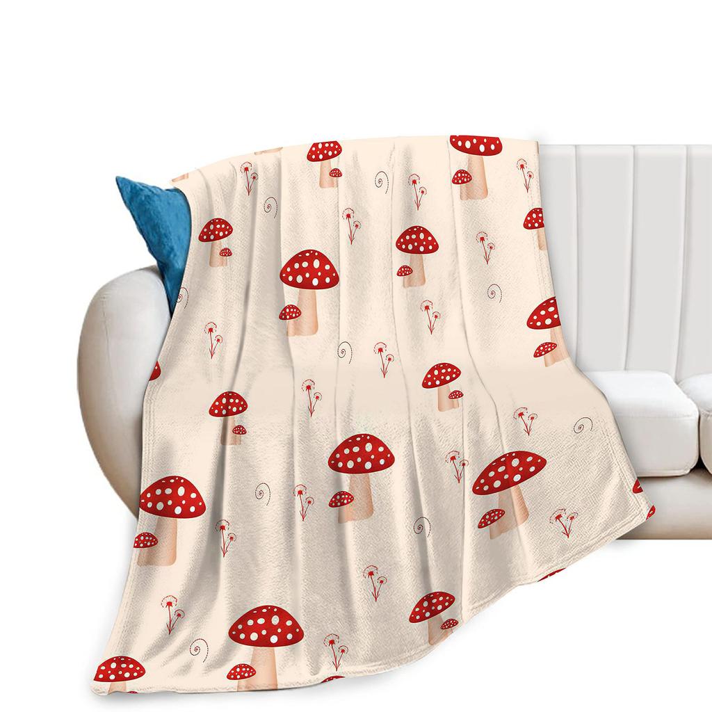 Red Mushroom Printed Blanket for Sofa Bed Travel Camping Living Room Office Conditioning Blanket for All Seasons Gifts