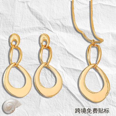 Niche Design Sense Irregular Hollow Geometric Style Personality Simple Fashion Versatile Stud Earrings Necklace Set