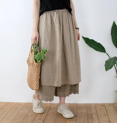 Women's Summer Solid Color Mid-length Loose Thin Pants Skirt Sweet Fresh Splicing A-line Skirt