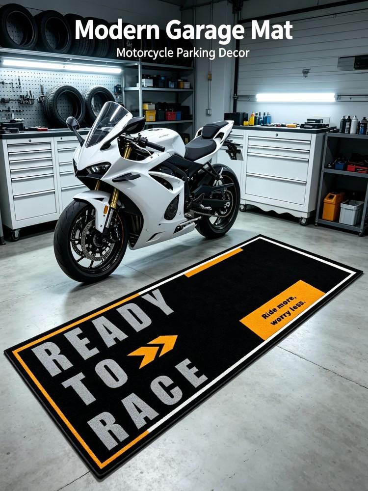 Ready To Race Long Floor Runner Rug Soft Flannel Non‑Slip Carpet Motorbike Racing Decor Mat For Garage Workshop Bedroom Motorcyc