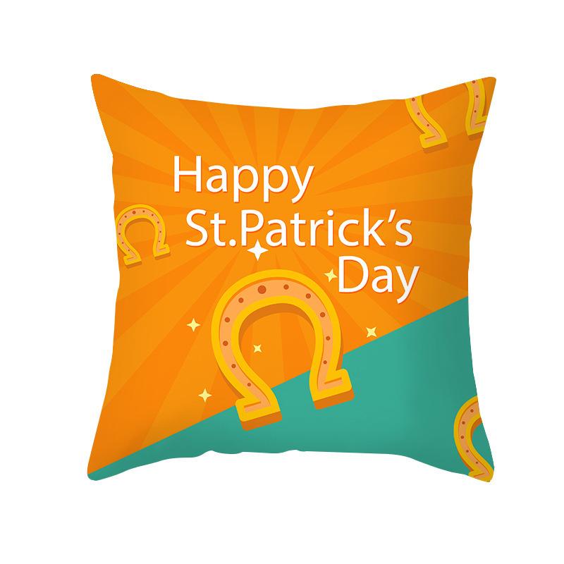 St. Patrick's Day Pillow Cover Green Cartoon Letters Four-leaf Clover Sofa Cushion Cover National Day Cushion