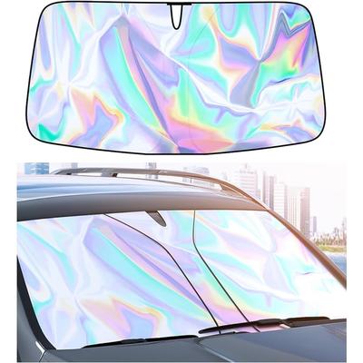 Sunshade Car Front Windshield Titanium Silver Sun Shade Iridescent Foldable Sun Shield Cover Block UV Rays Reflector Shield Large 145x80cm