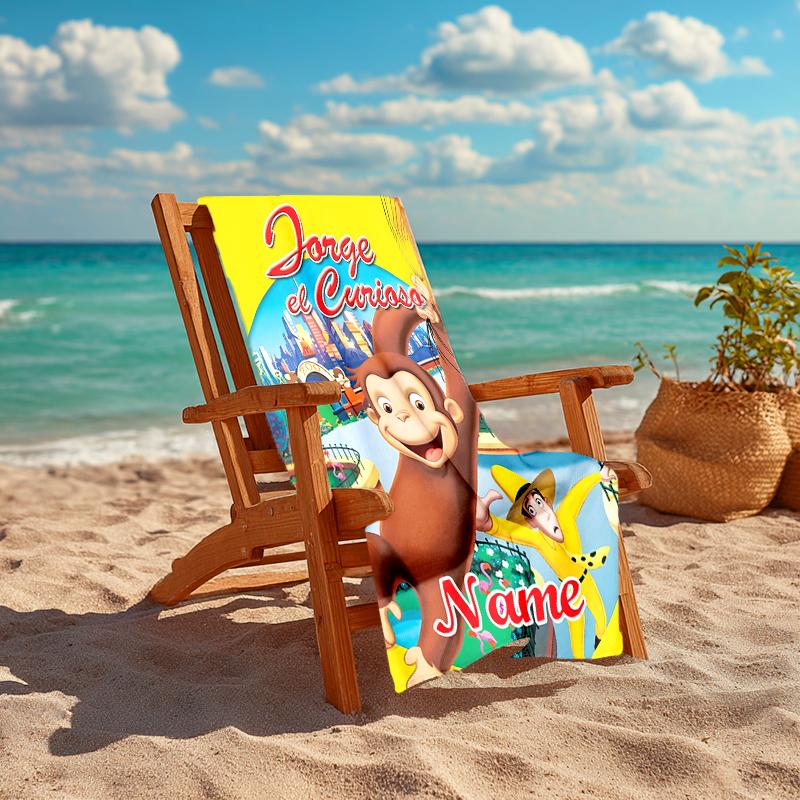 Personalized Customized Proof Beach Towel with Curious George Pattern - Soft, Absorbent, Quick-drying, Perfect Swimming, Camping&bathing