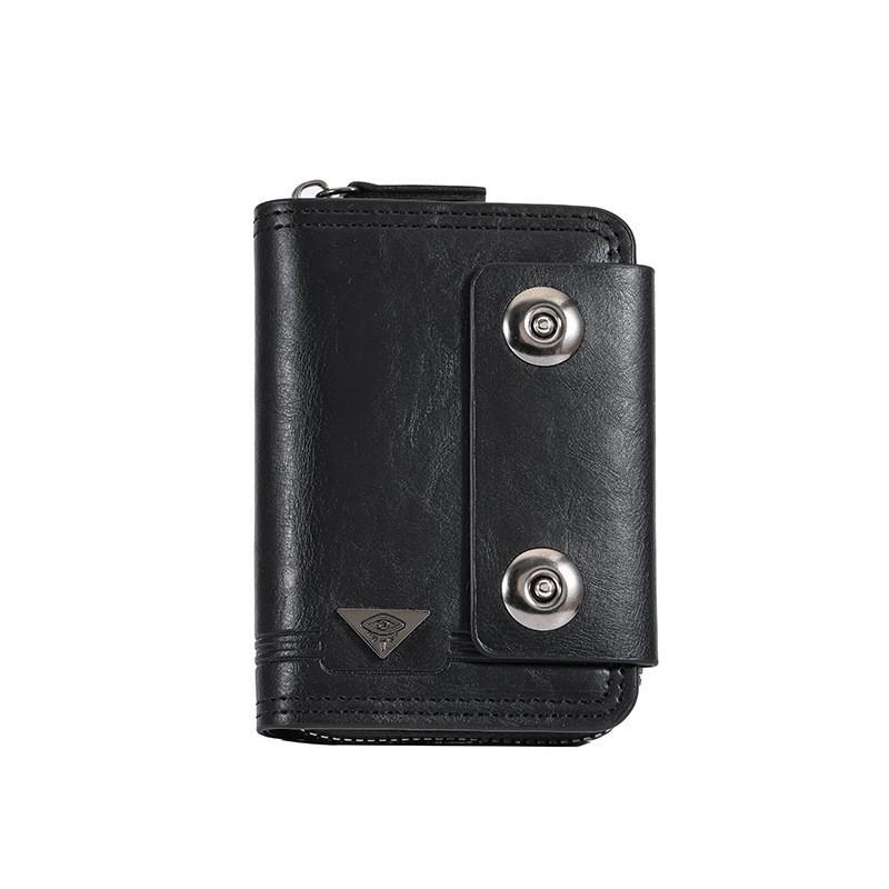 Advanced Men s Short Retro Double Magnetic Buckle Large Capacity Zipper Business Wallet Card Bag 12X10X2 чёрный