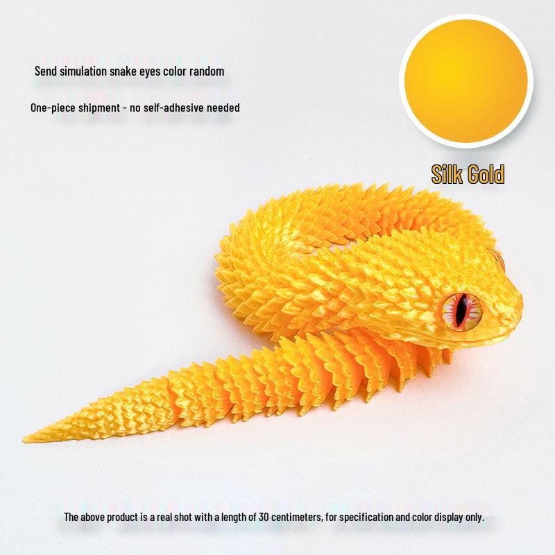 3D Printed Luminous Movable Snake Figurine: Viper Model Ornament Silk Gold