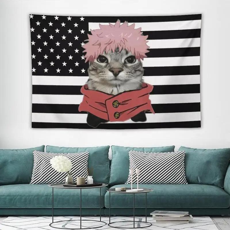 Jujutsu Kaisen Black American Flag Tapestry Anime Aesthetic Wall Hanging for Bedroom Dorm Room Decorative Backdrop