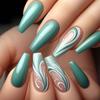 Dark Green Plant Leaf Short Ballet Style False Nail Tips - Simple Manicure