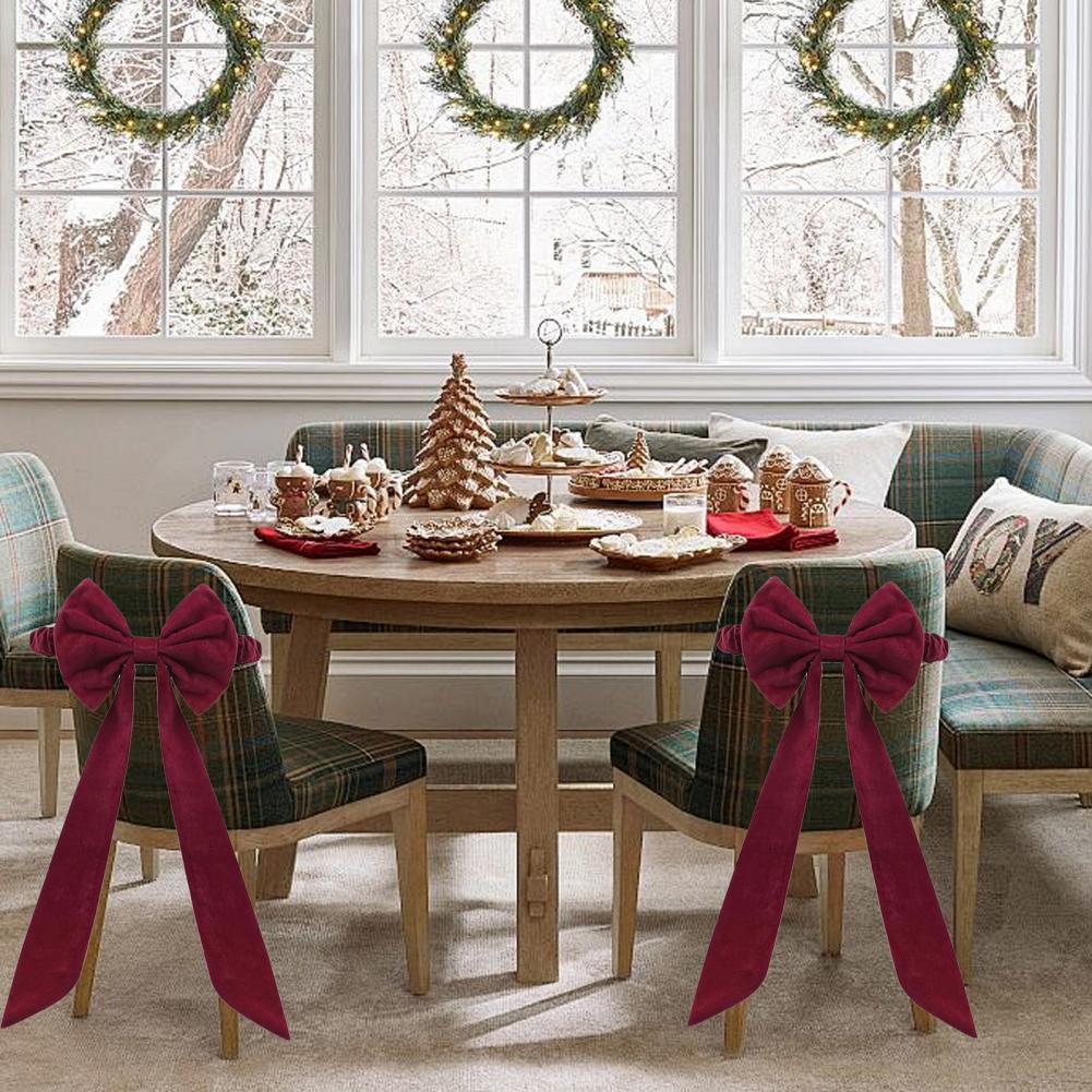 Reusable Chair Ties Wrinkle-resistant Chair Ties Christmas Velvet Chair Sashes Burgundy Bows Tie Back Holiday Banquet Wedding