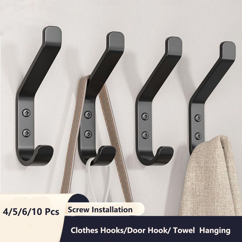 4/5/6/10 Pcs Heavy Duty Wall Hook Wall Mounted Carbon Steel Coat Hook Rust-resistant Strong Load-bearing Door Hook Bathroom Use