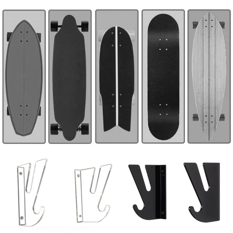 Sturdy Acrylics Skateboard Holder Wall Mounted Shelf with Accessory Hooks Portable for Home Organization Daily Use