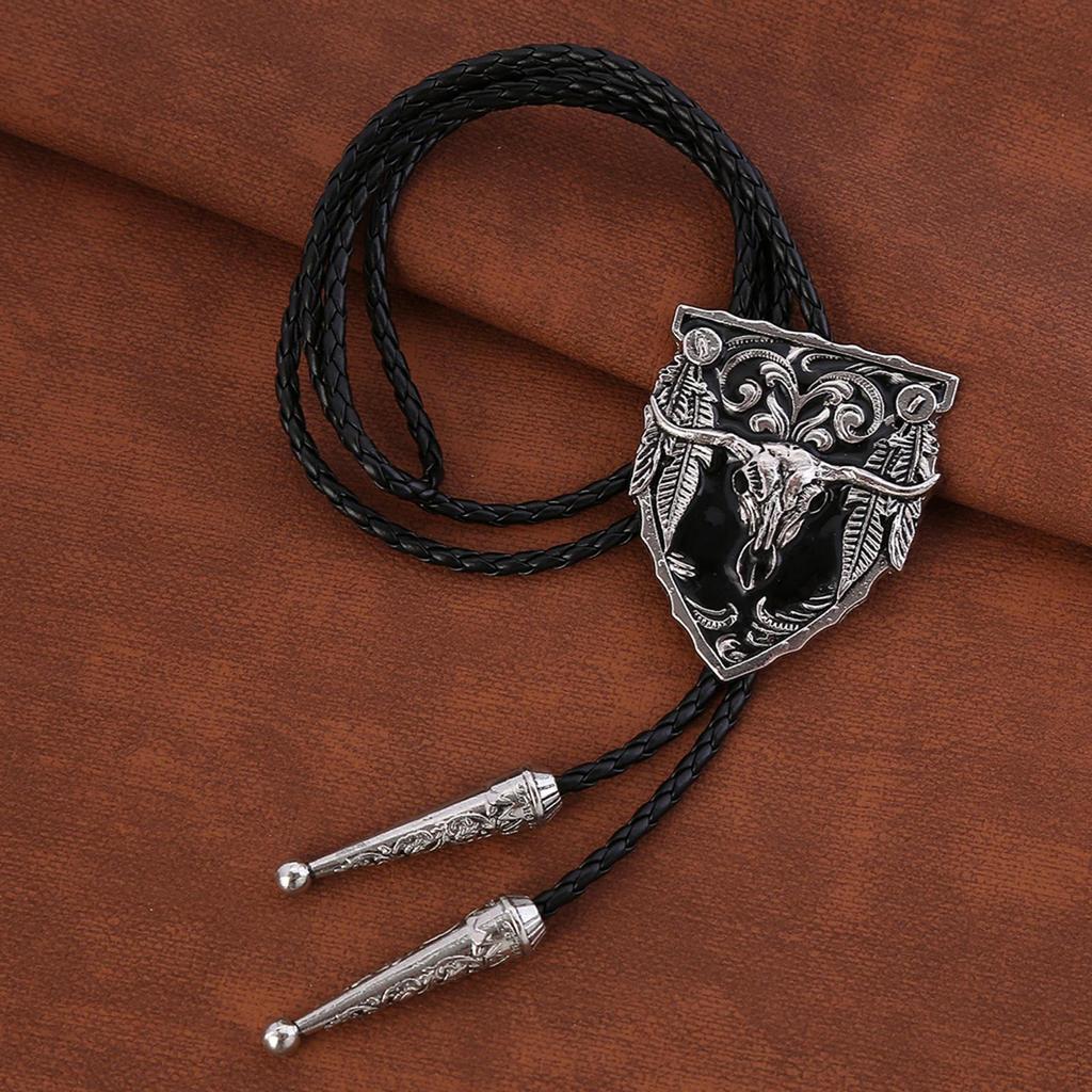 Bull Enamel Pattern Bolo Tie Western Cowboy Vintage Handmade Mens Accessories