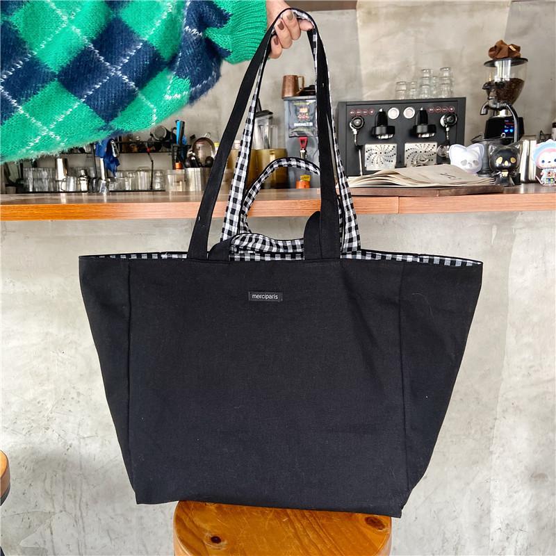 Canvas Bags for Women Shoulder Totes Bag Designer Handbags Girls Casual Solid Plaid Shopper Large Capacity Double Side Bags MIT
