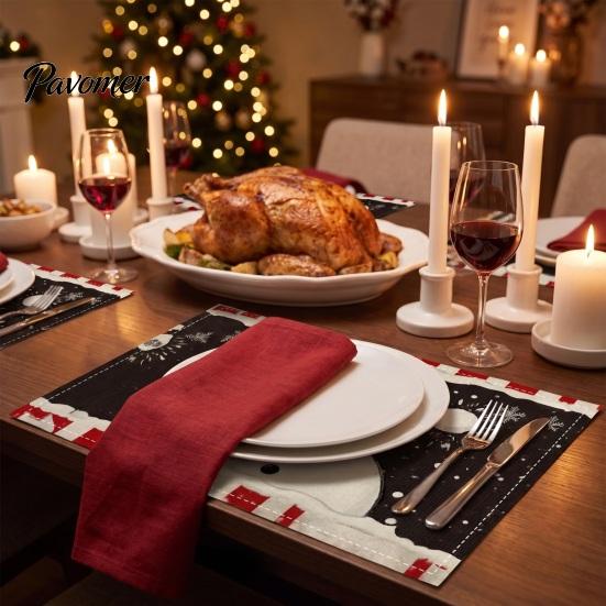Winter Theme Table Settings Christmas Snowman Placemat, Festive Dining 11.8" x 17.7" Washable Placemats Fabric Place Mat, Heat Insulation Mat
