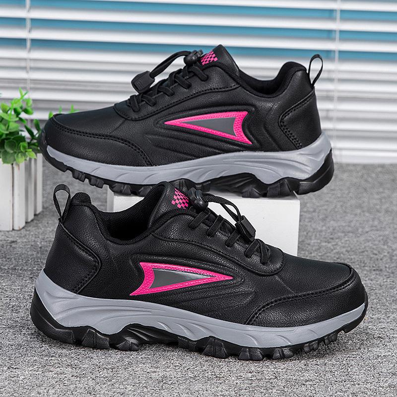 Autumn and winter non-slip leather surface waterproof medium and thick-soled sports mother walking shoes travel shoes