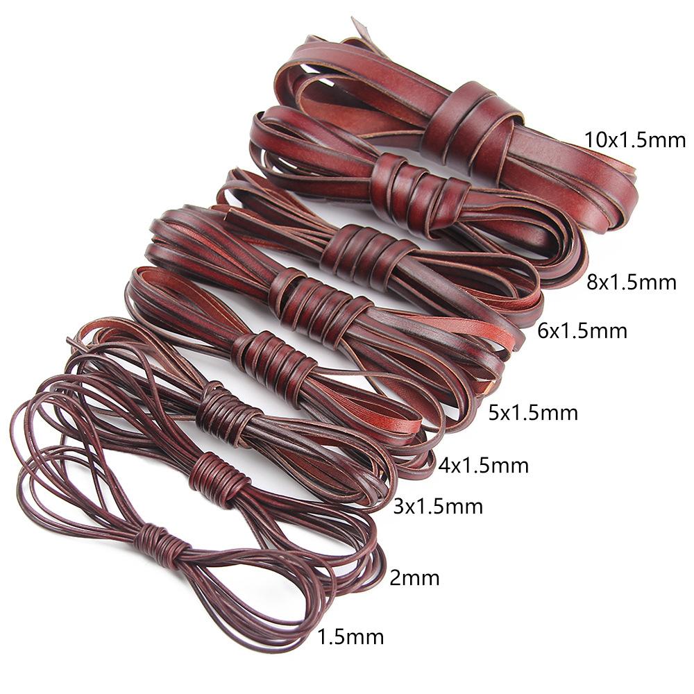 2meter Coffee Cow Leather Strap Findings Vintage Cowhide Rope Flat Leather Cord String Rope DIY Necklace Bracelet Making