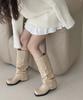 Moodnple Venzamin Buckle Point Natural Shirred Long Boots Unique Material 2 Colors 4Cm