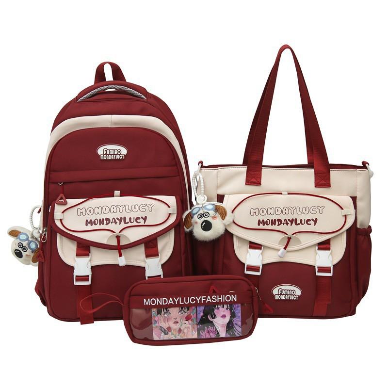 Junior High School Students 'schoolbag Women Light Reduce Burden Face Value Ins Style Large Capacity Backpack Primary Three-piece