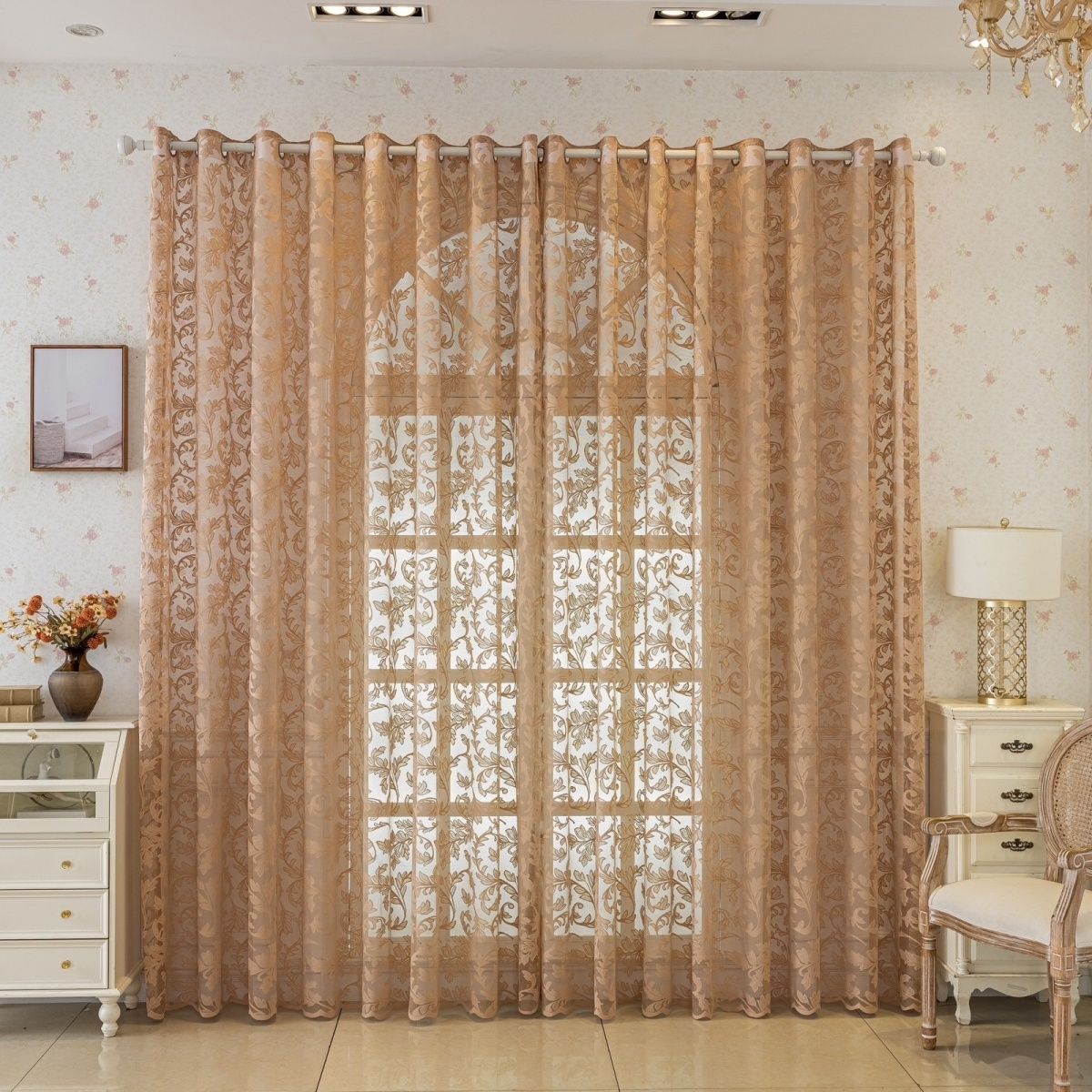

Шторы на люверсах, роскошные европейские шторы для гостиной, тюль с цветочным узором, 1 шт. 350*270cm
