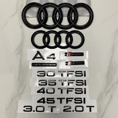 A2 A4 2013-2024 4 Ring Logo ABS Black Directly Covered Emblem Car Hood Front Grill Rear Trunk Emblem Badge Sticker Sline Refit