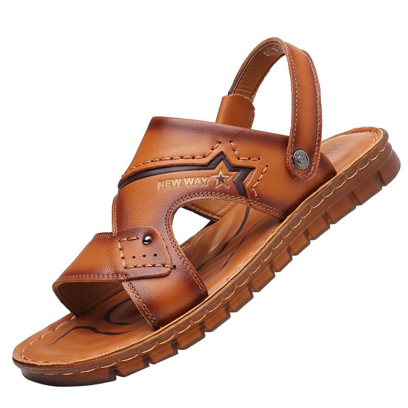 

Бренд Классические мужские сандалии Летние сандалии из натуральной кожи Мужские уличные повседневные легкие сандалии Модные мужские мягкие кроссовки 44 хаки