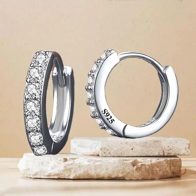 925 Silver Rhinestone Hoop Earrings for Women Exquisite Round Circle Earrings Minimalism Daily Wearing Fashion Jewelry